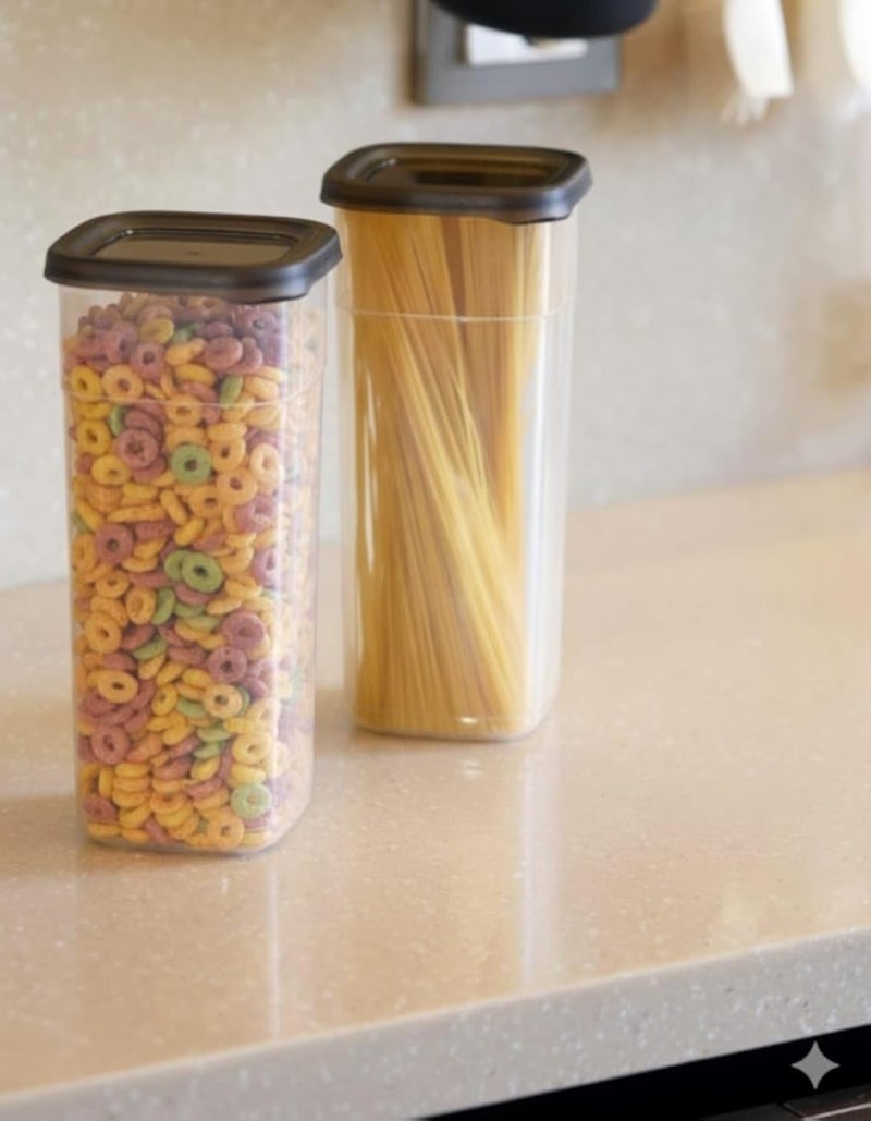 علبة تخزين طعام بلاستيكية شفافة من Chef Box، عبوة من قطعتين، سعة 1750 مل، بغطاء محكم الإغلاق، مثالية لتخزين الحبوب والمعكرونة في المطبخ (متعددة الألوان).